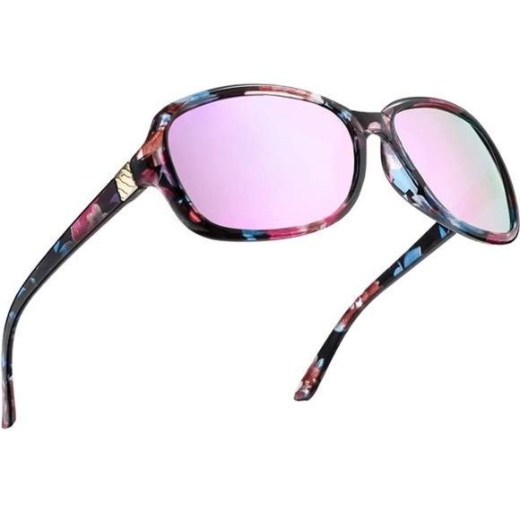 Polarized Sunglasses Womens B04 Trendy Polarized Sunglasses, Floral & Purple
